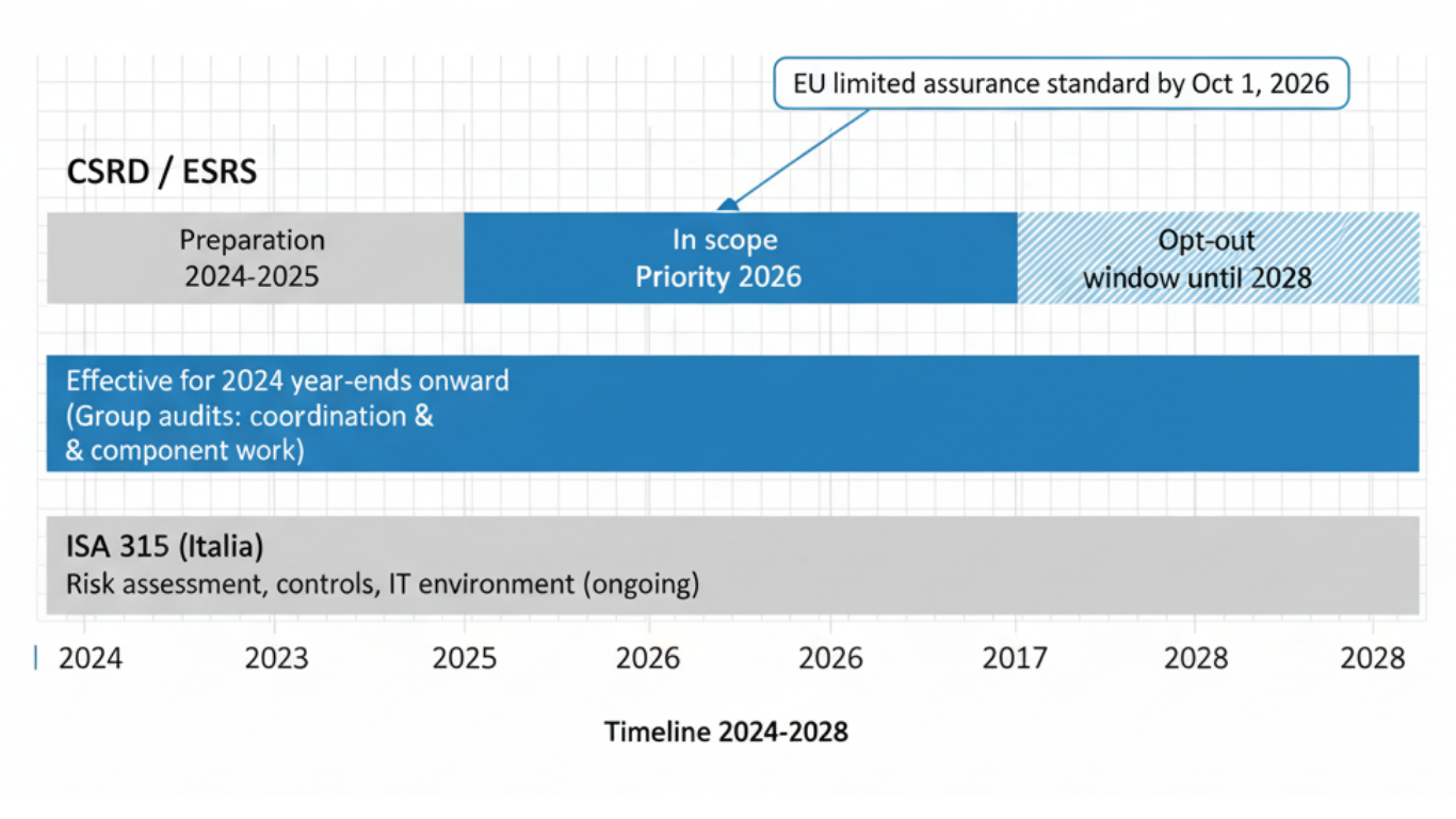 Timeline revisione legale e CSRD 2024–2028
